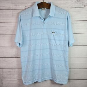 Lacoste Vintage Blue Polo Shirt Size 7 Made in France Logo Striped Short Sleeve